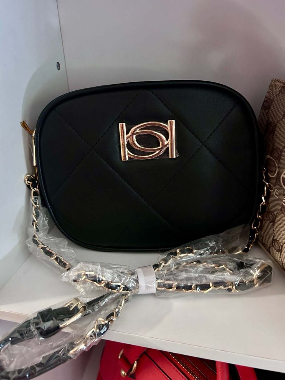 Bebe Gio Square Quilted Crossbody Bag with Gold Hardware